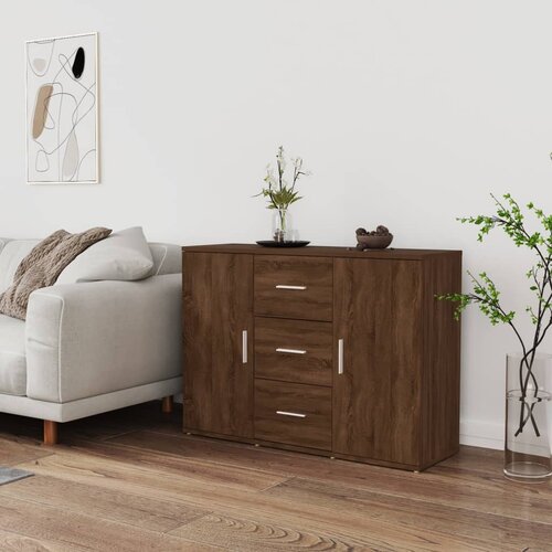 The Living Store Komoda rjav hrast 91x29,5x65 cm inženirski les - Komoda, (21663569) Slike