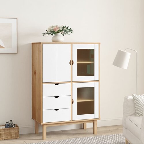 Visoka komoda OTTA smeđe-bijela 85x43x125 cm masivna borovina Cene