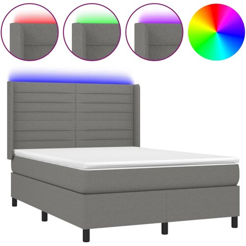 VidaXL Box spring postelja z vzmetnico LED temno siva 140x190 cm blago, (20789373) Slike
