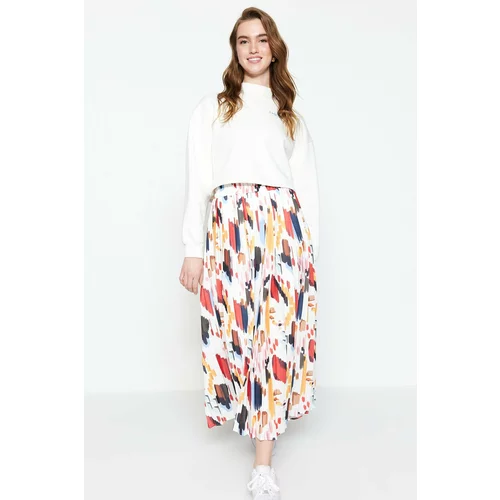 Trendyol Multicolored Wide Pleated Woven Skirt with Elastic Waist