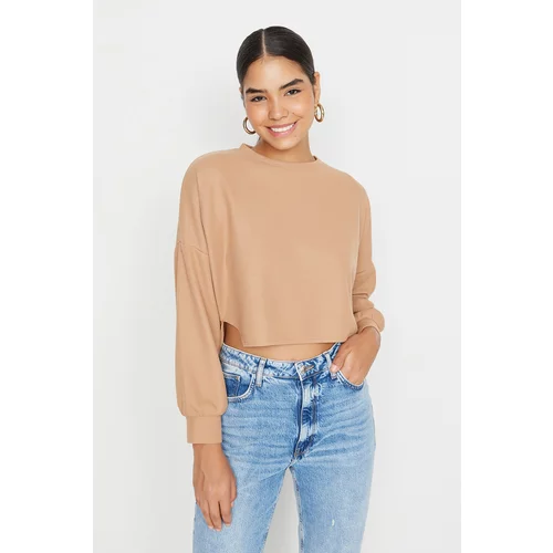 Trendyol Camel Crop Waffle Knitted Blouse