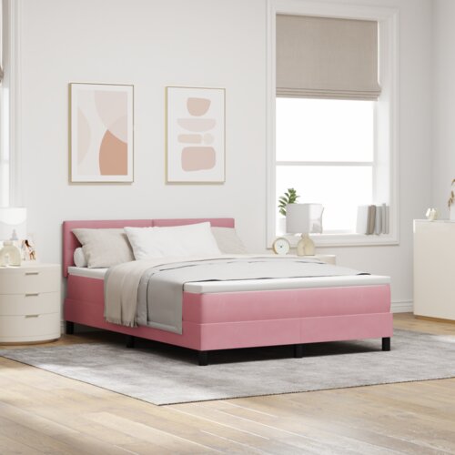 Box Spring Krevet s Madracem i LED-om Ružičasti 160x200 cm Baršun Cene