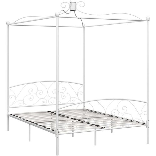 VidaXL okvir za krevet s nadstre&amp;scaron;nicom bijeli metalni 160 x 200 cm Slike