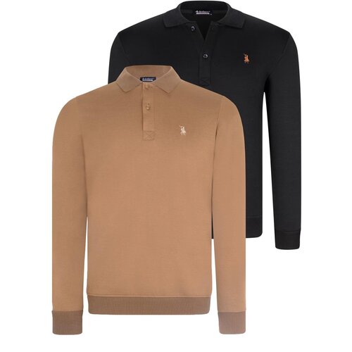 Dewberry DOUBLE SET V4007 MEN'S SWEATSHIRT-BLACK-CAMEL Cene