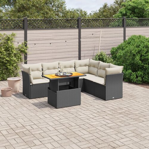 vidaXL 7-dijelni set vrtnih sofa od poliratana s jastucima crni Cijene
