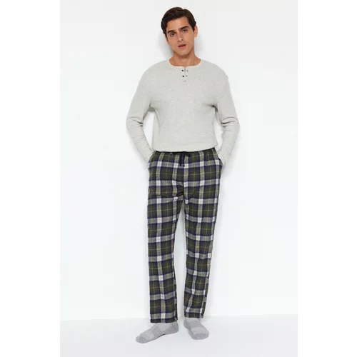 Trendyol Men's Khaki Plaid Regular Fit Woven Pajama Bottoms