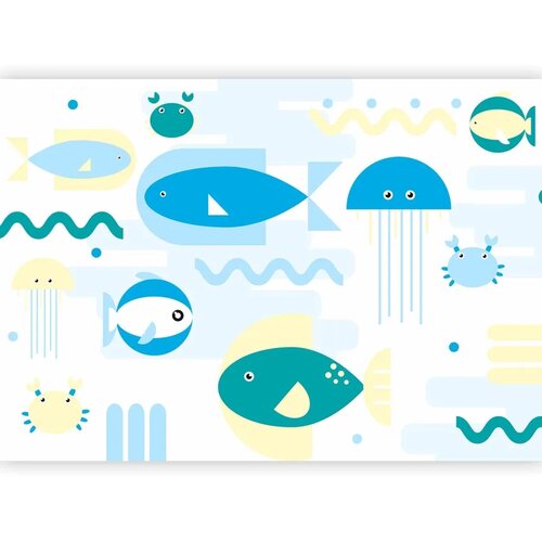  Foto tapeta - Animals in the sea - geometric blue fish in water for kids 250x175 Vodootporna Cene