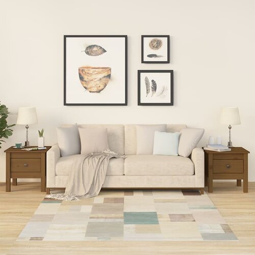 VidaXL Stranske mizice 2 kosa medeno rjave 40x40x39 cm trdna borovina Slike