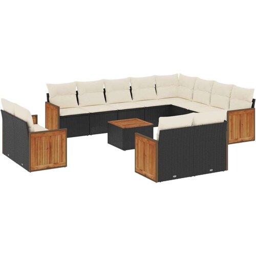  13-dijelni set vrtnih sofa s jastucima poliratan crni Slike