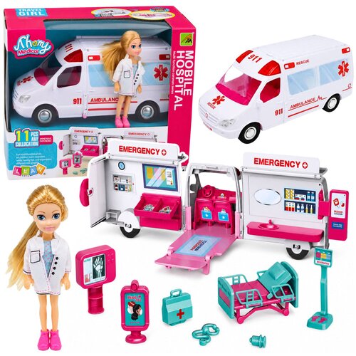  Foldable Ambulance For Dolls Hospital Mini Doll Accessories 11 pcs. Cene
