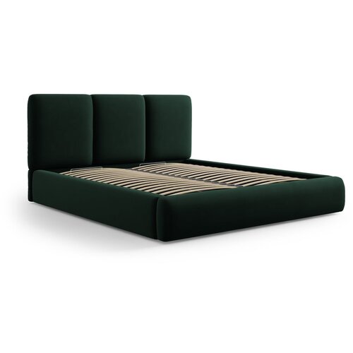 Mazzini Beds Temno zelena žametna oblazinjena zakonska postelja s prostorom za shranjevanje in z letvenim dnom 140x200 cm Brody – Cene