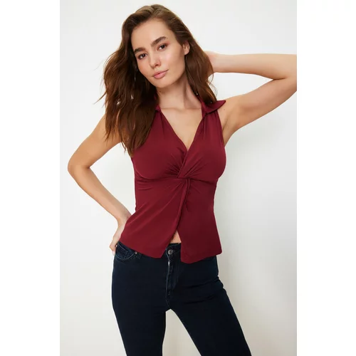 Trendyol Burgundy Polo Neck Stretchy Knitted Blouse