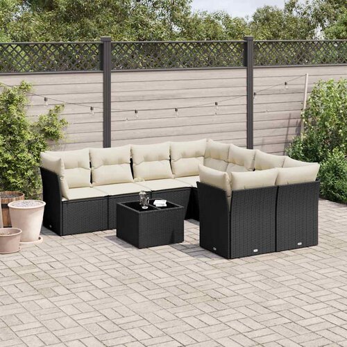  9-dijelni set vrtnih sofa s jastucima crni od poliratana Slike