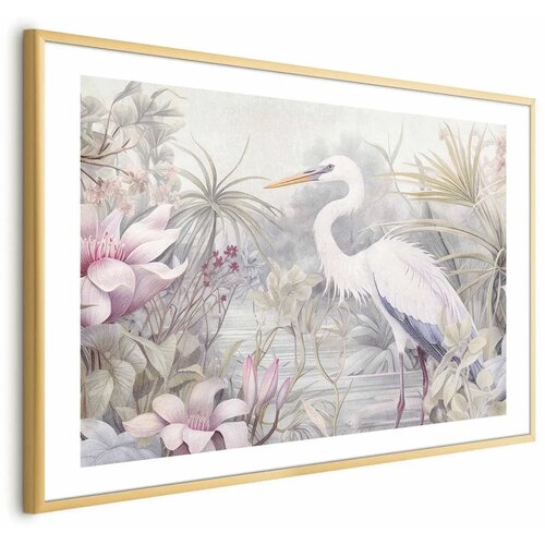  Plakat - Heron Wading in a Pond - illustration in light colors 60x40 Zlatni okvir s margom Cene