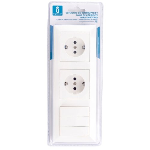 Aigostar trostruki prekidač br. 3 i 2&amp;times; SCHUKO utičnice 230 V sa ramom, bela Slike