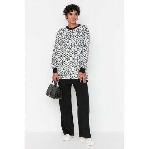 Trendyol Black Geometric Patterned Knitwear Bottom-Top Set Slike