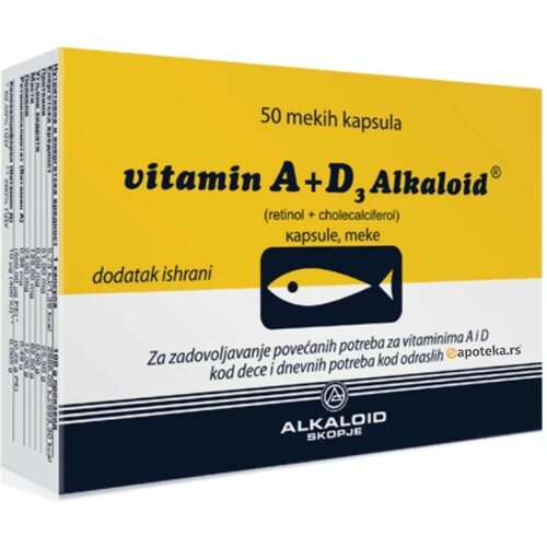 Alkaloid vitamin a + D3 50 mekih kapsula Slike