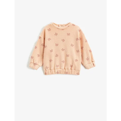 Koton Butterfly Print Sweatshirt. Textured Crew Neck Long Sleeves with Snap fastener.