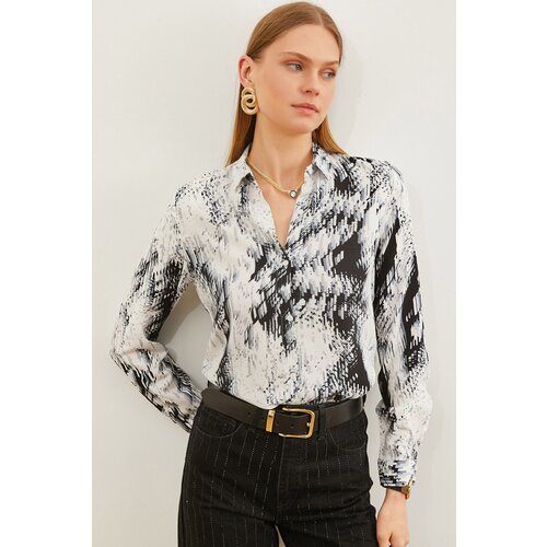 Olalook Women's Geometric Black Patterned Woven Viscose Shirt Cene