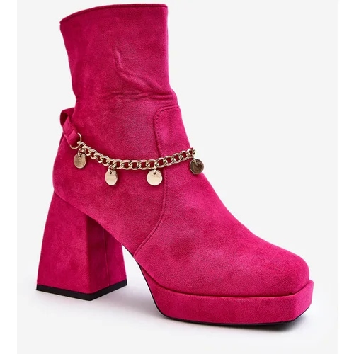 Kesi Women's high-heeled ankle boots with a chain Fuchsia Tiselo