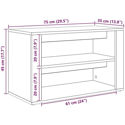 VidaXL Polica za cipele Staro drvo 75 x 35 x 45 cm Konstruirano drvo Slike