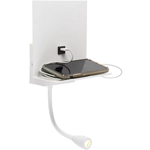 QAZQA Moderna stenska svetilka bela z USB in flex roko - Flero