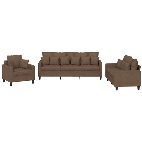  3-dijelni set sofa s jastucima smeđi od tkanine Slike