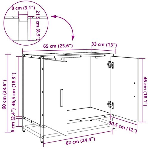 VidaXL kupaonski ormarić za sudoper staro drvo 65 x 33 x 60 cm Slike