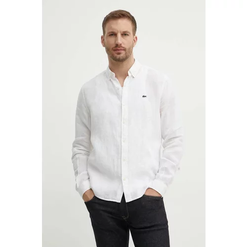 Lacoste Lanena košulja boja: bijela, regular, s button-down ovratnikom, CH5692T