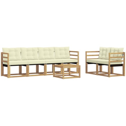 vidaXL Zunanja garnitura za sedenje z blazino 7 pcs Bela in krem, (5000269248) Cene