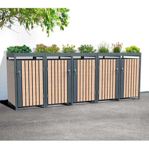  Westman - Spremi&scaron;te za 5 kanti za smeće s krovom za biljke Planta | 5x240L | 84x332x124 cm - BRANDED IN GERMANY Cijene