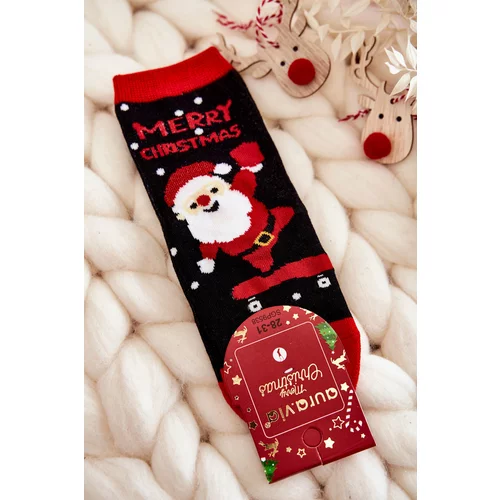 Kesi Children's Socks "Merry Christmas" Santa Black and Red