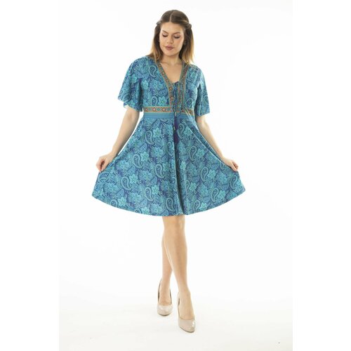 Şans Women's Plus Size Turquoise Chest Lace And Back Detailed Dress Cene