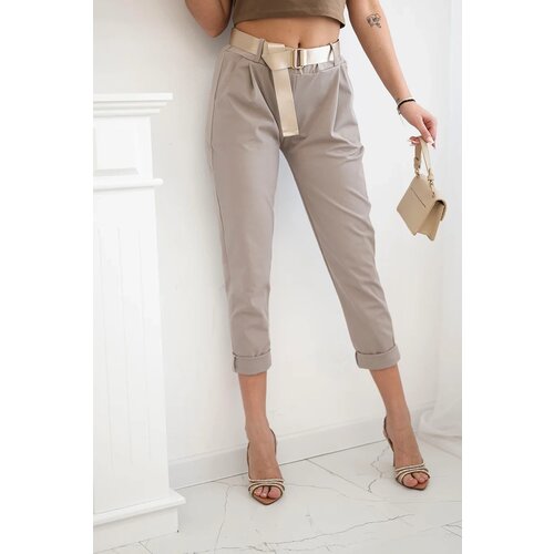 Kesi Włoski Punto trousers with belt fango Slike