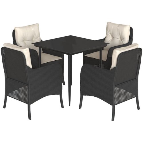  5-dijelni vrtni blagovaonski set s jastucima od poliratana crni Crna Dužina stola 80 cm Slike