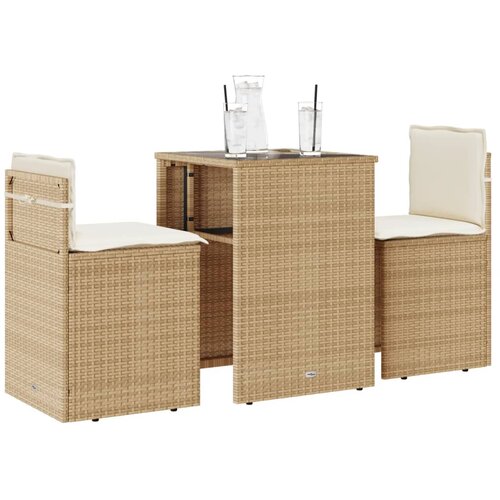 VidaXL 3-dijelni bistro set s jastucima bež od poliratana Slike