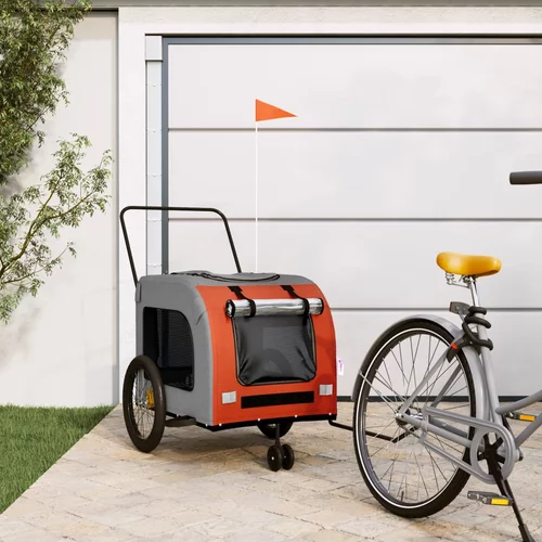 vidaXL Prikolica za bicikl za ljubimce narančasto-siva tkanina/željezo