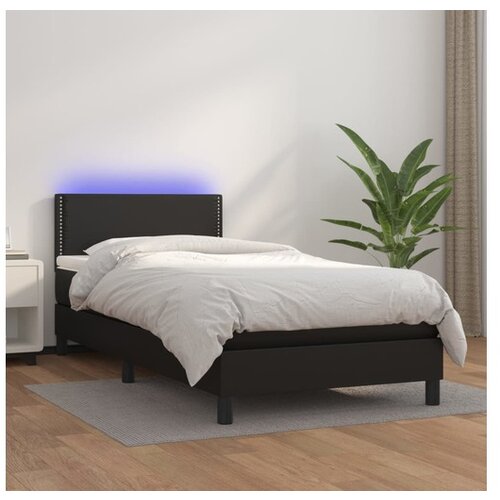  Box spring postelja z vzmetnico LED črn 100x200 cm umetno usnje Cene
