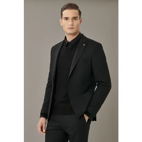 ALTINYILDIZ CLASSICS Men's Black Slim Fit Slim Fit Mono Collar Casual Jacket