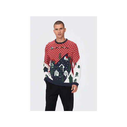 Only & Sons Pulover Xmas 22023349 Rdeča Regular Fit