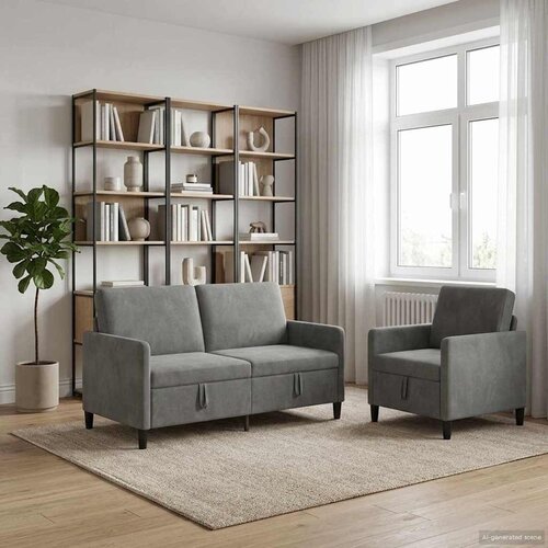  Set sofe s pohranom 2 kom. Tamnosiva Poliester - Tamnosiva Jednostruka + Dvostruka (140 cm) Cijene