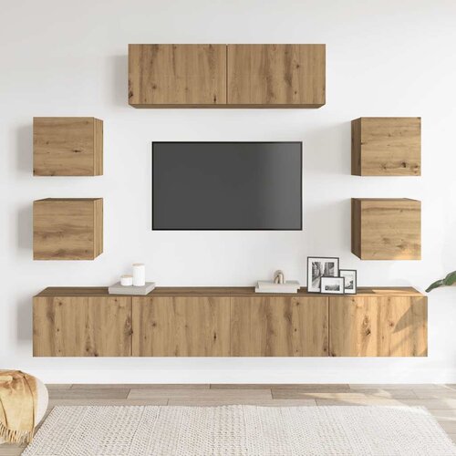  7-dijelni zidni TV ormarić Artisan hrast izrađen od drva hrast artisan Slike