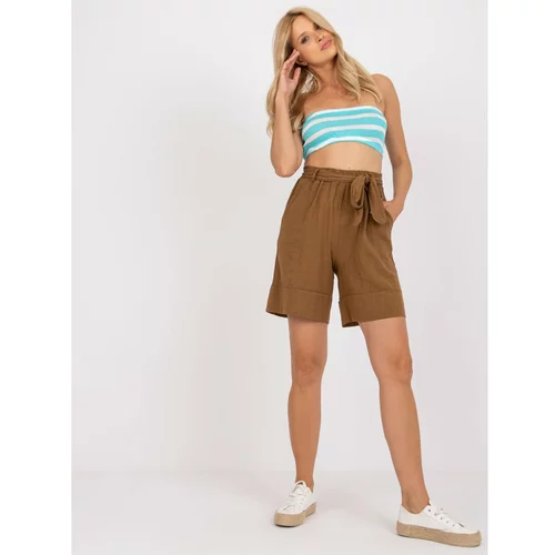 Fashion Hunters Brown casual cotton shorts with pockets OCH BELLA