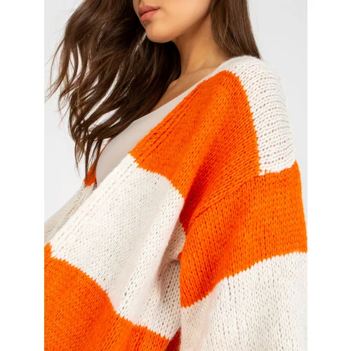 Fashion Hunters Ecru-orange loose knitted cardigan OCH BELLA