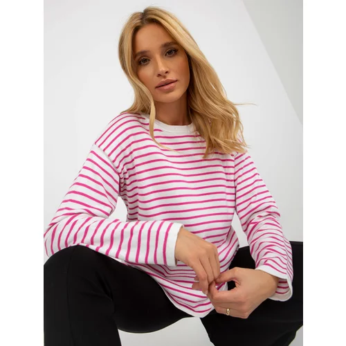 Fashion Hunters White and light purple classic striped sweater from RUE PARIS