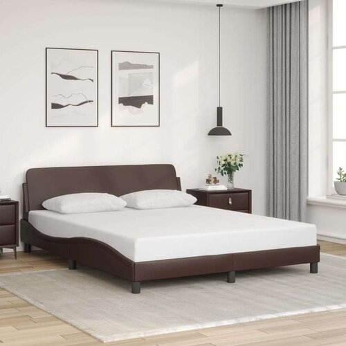 VidaXL okvir za krevet s uzglavljem smeđi 160x200 cm od umjetne kože Slike