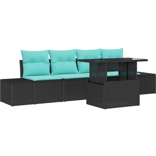 vidaXL Vrtna sedežna garnitura 5 pcs Črna in turkizna 100 x 55 x 73 cm, (5000020587) Cene