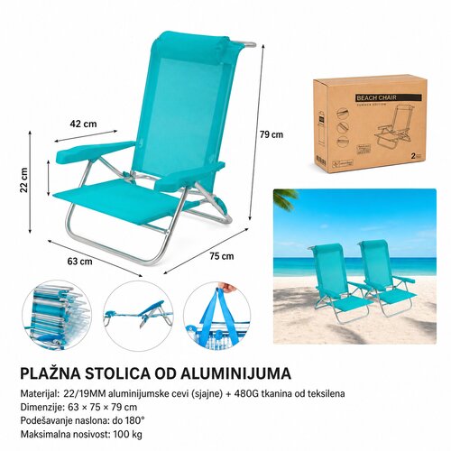 KMT Aluminijumska stolica sa jastukom, Tirkizna Cene