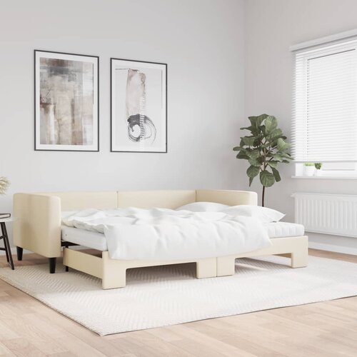  Dnevni krevet na razvlačenje s madracima krem 90x200 cm tkanina Cene