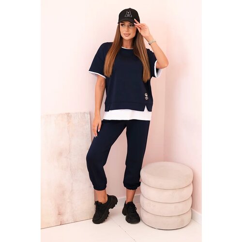 Kesi Włoski Women&amp;#039;s butter set with short sleeves and pants navy blue Slike